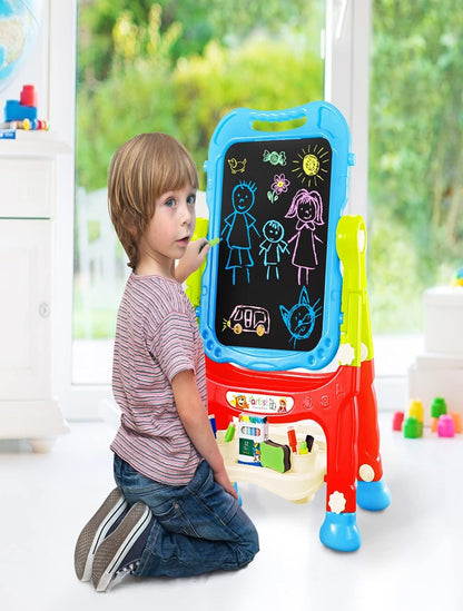 Educational Easel for Kids, Adjustable Standing Art Easel for Toddler, Double Magnetic Drawing Board with Painting Accessories