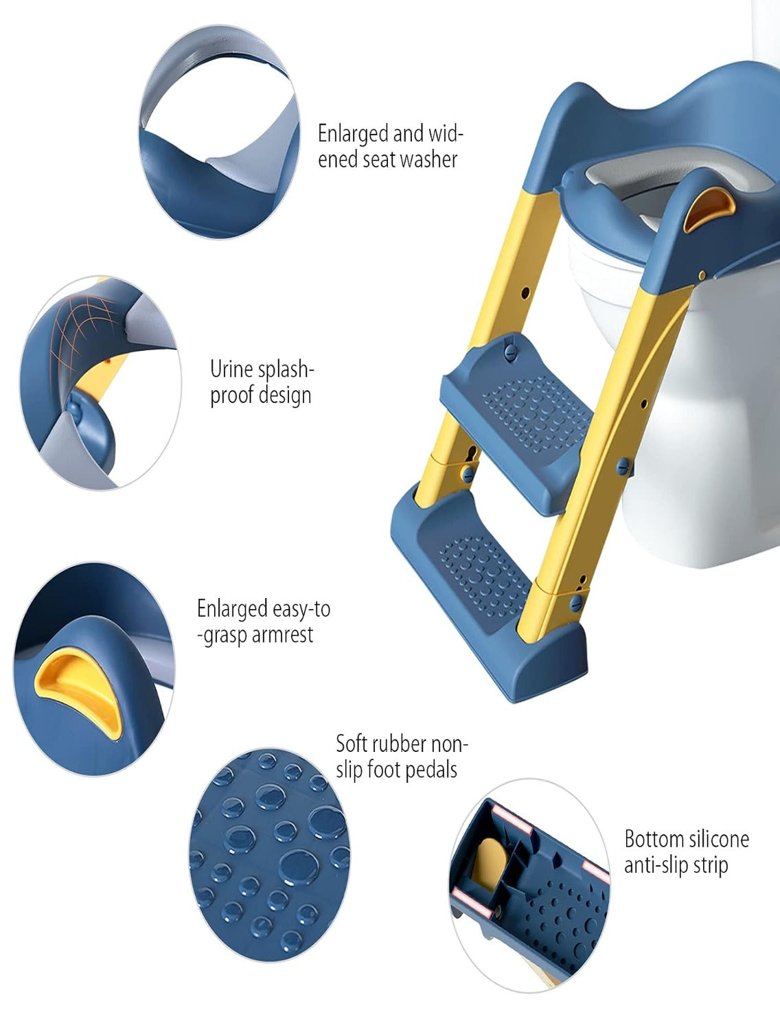 English Potty Toilet Seat with Step Stool Ladder for Kids Children Baby Toddler,Training Toilet Seat for Boy and Girl, Adjustable Foldable Children Toilet Trainer with Soft PU Cushion(Blue)