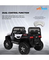 GetBest Battery Operated Ride on Jeep for Kids with Music Lights and Swing Electric Remote Control Ride on Jeep - White