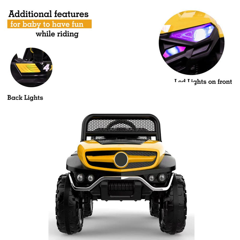 GettBoles 158 Battery Operated Ride on Jeep for Kids with Music, Lights and Swing- Electric Remote Control Ride on Jeep for Children to Drive of Age 1 to 6 Years (Yellow)