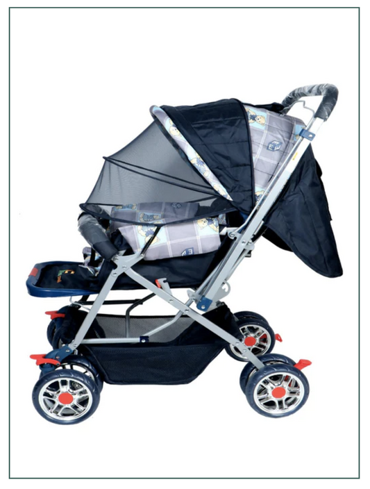 Firstcrawl Baby Stroller With Mosquito Net & Reversible Handle - GrAy Bunny