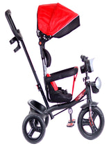 Luusa R9 Power 500 Tricycle for Kids with Hood and Parent Handle Black-Red