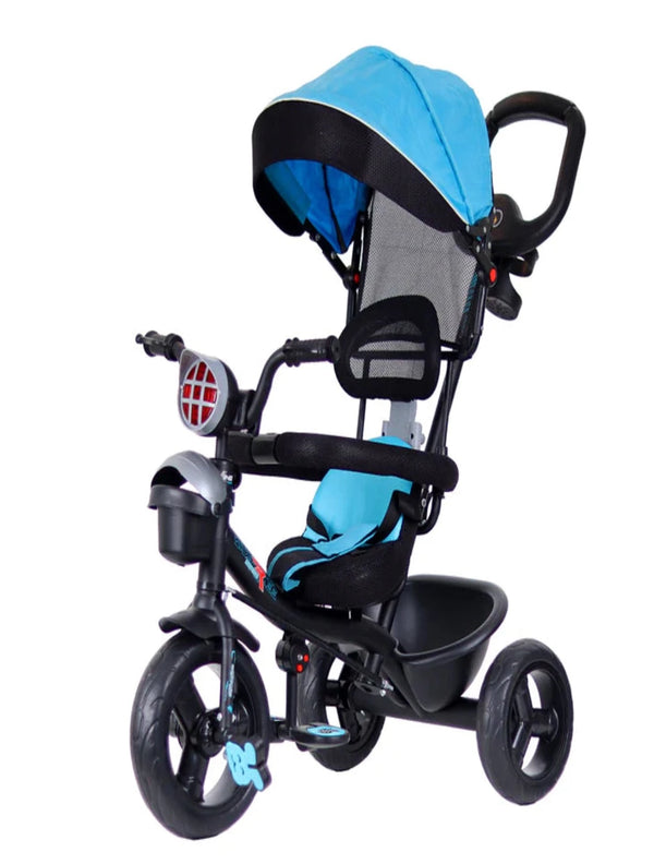 Luusa R9 Power 500 Tricycle for Kids with Hood and Parent Handle Black-Blue