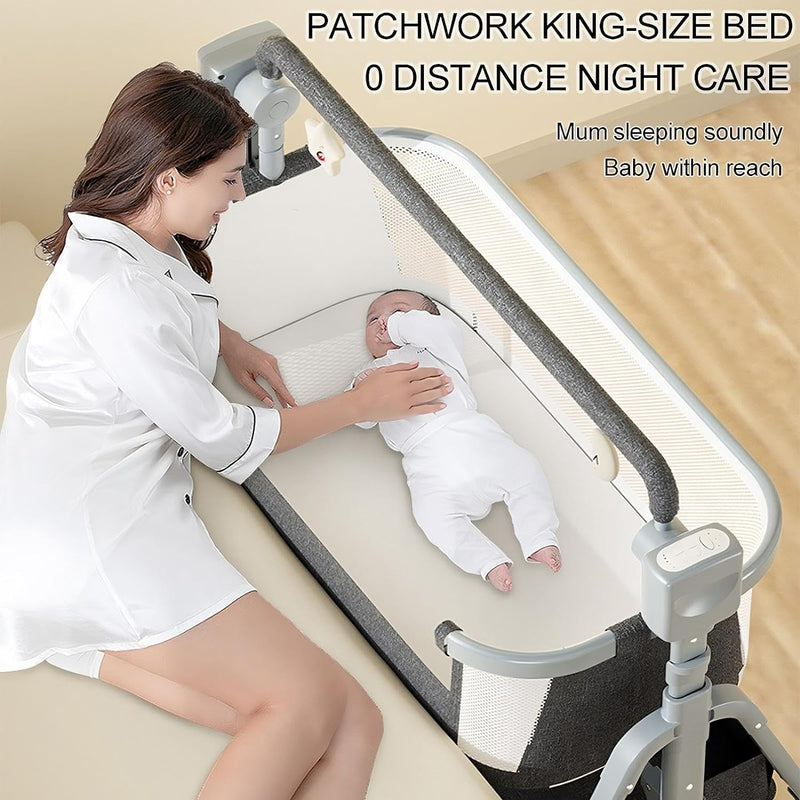 Premium Baby Cradle 3 in 1 Electric Bedside Crib Baby Swing Cot, 5-gear Microwave Adjustable Rocking Bedside Cribs