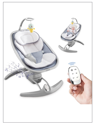 Baby Swings Easy to Assemble, Outdoor Portable, Music Speaker with 8 Preset, Remote Control-Grey