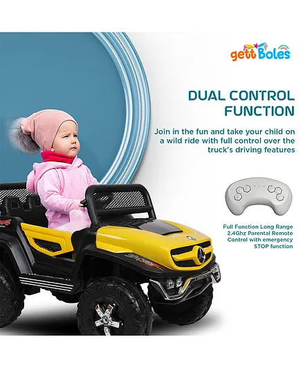 GetBest Battery Operated Ride on Jeep for Kids with Music Lights and Swing Electric Remote Control Ride on Jeep - Yellow