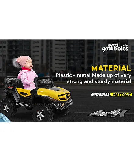 GetBest Battery Operated Ride on Jeep for Kids with Music Lights and Swing Electric Remote Control Ride on Jeep - Yellow