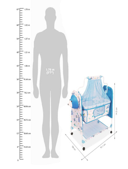 Teddy Print Cradle With Mosquito Net BLUE