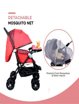 Multi-Adjustment Ultra Baby Stroller Pram & Buggy, Pushchair Reversible Handle with Anti-Shock Rubber Wheels (Red)