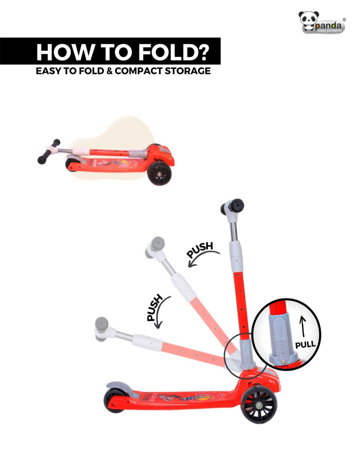 Kids Scooter with 4 Level Height Adjustment & LED Wheels - RED