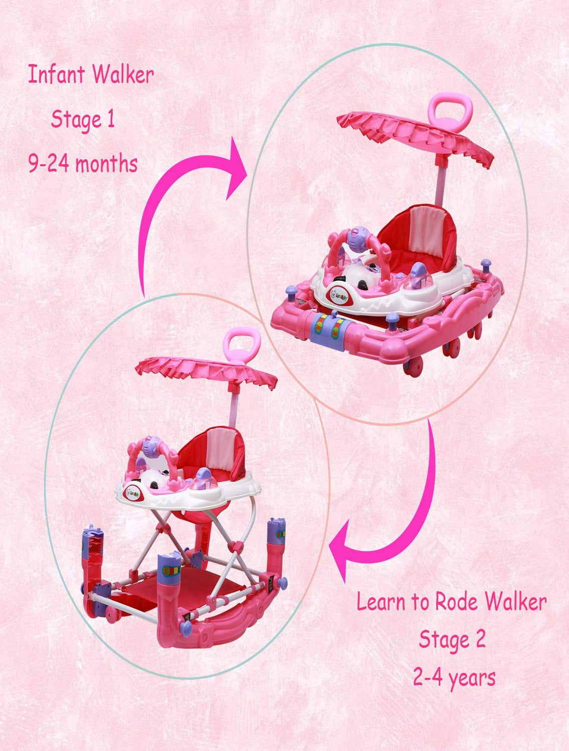 Musical Rocker Walker With Hood (BJ-302H PINK)