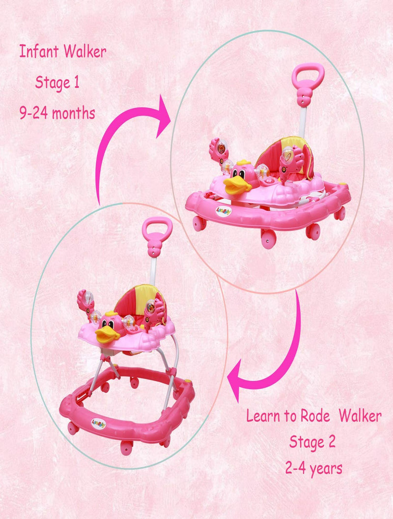 Height Adjustable Musical Walker With Parental Handle (BJ 305-H PINK)