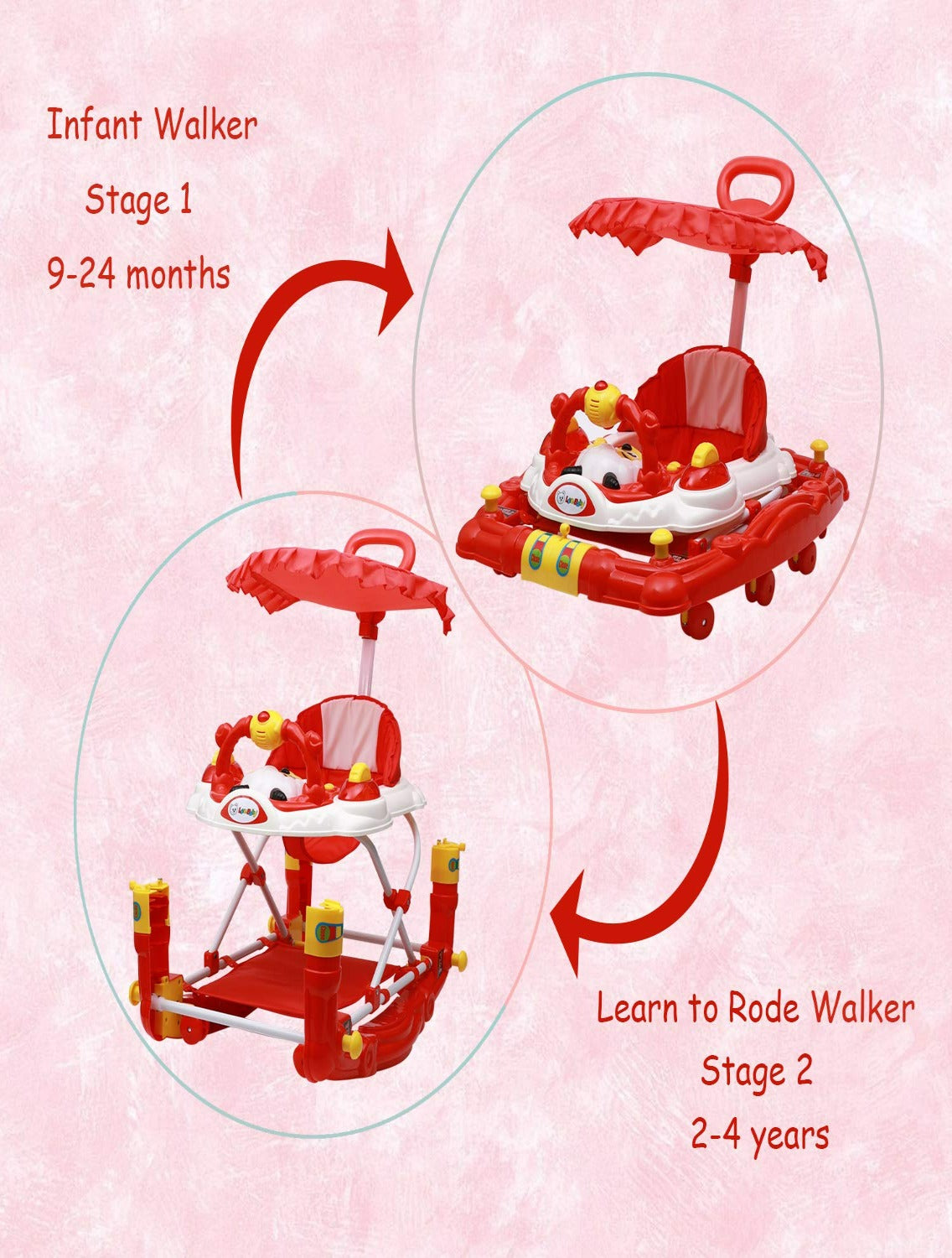 Musical Rocker Walker With Hood (BJ-302H RED)