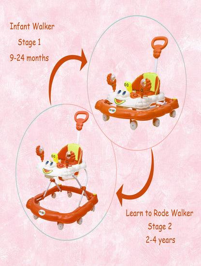 Height Adjustable Musical Walker With Parental Handle (BJ-303H ORANGE)