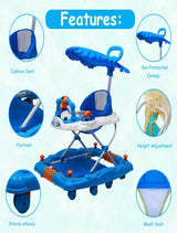 Musical Rocker Walker With Hood (BJ-302H BLUE)