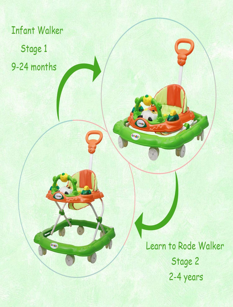 Height Adjustable Musical Walker With Parental Handle (BJ 301-H GREEN)