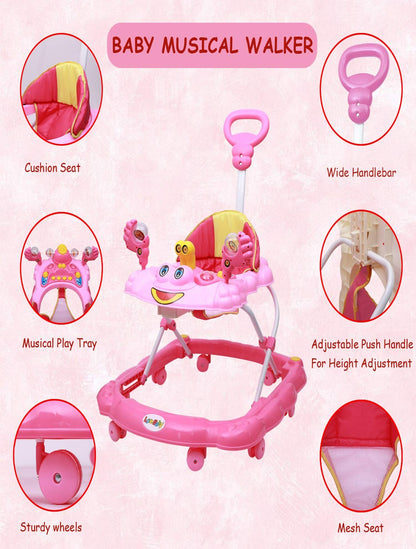 Height Adjustable Musical Walker With Parental Handle (BJ-303H PINK)