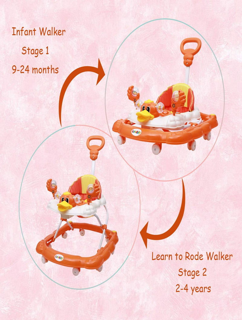 Height Adjustable Musical Walker With Parental Handle (BJ 305-H ORANGE)