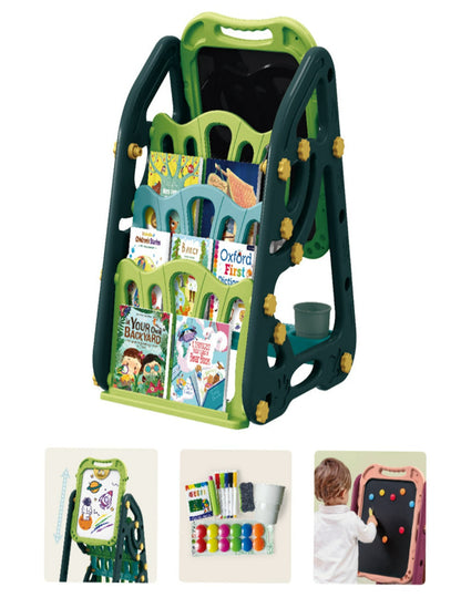 Adjustable Standing Easel Board Double Sided /Magnetic Kids Art Easel With Book Shelf