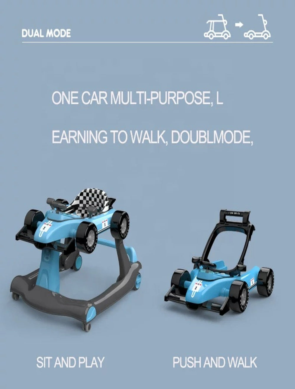 Multifunctional F1 Racing Car Musical Baby Walker Blue FirstCrawl