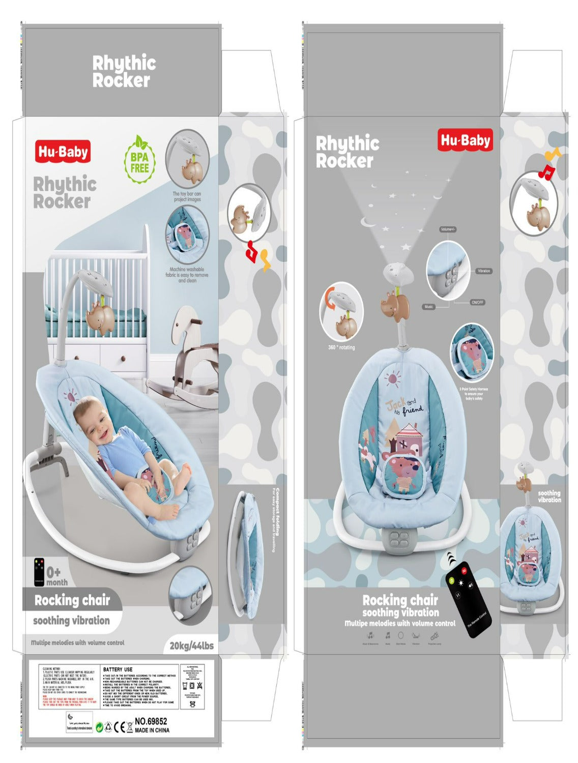 BABY ROCKER AND BOUNCER WITH REMOTE CONTROL- BLUE