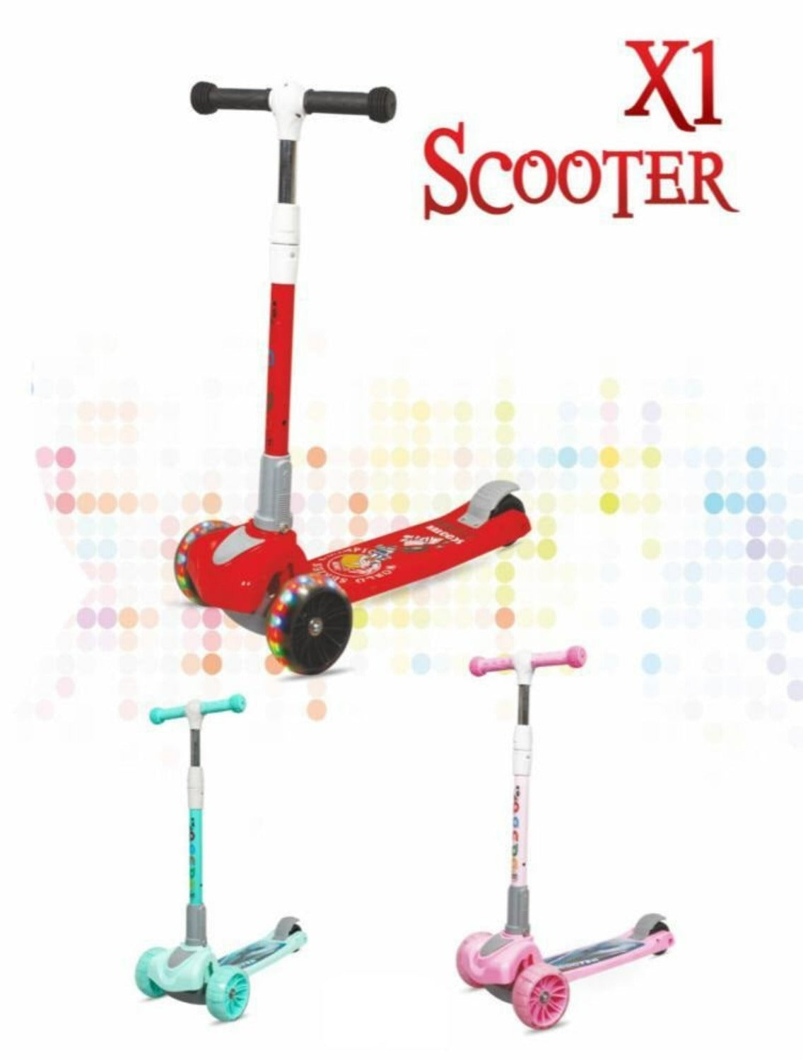 Kids Scooter with 4 Level Height Adjustment & LED Wheels - RED