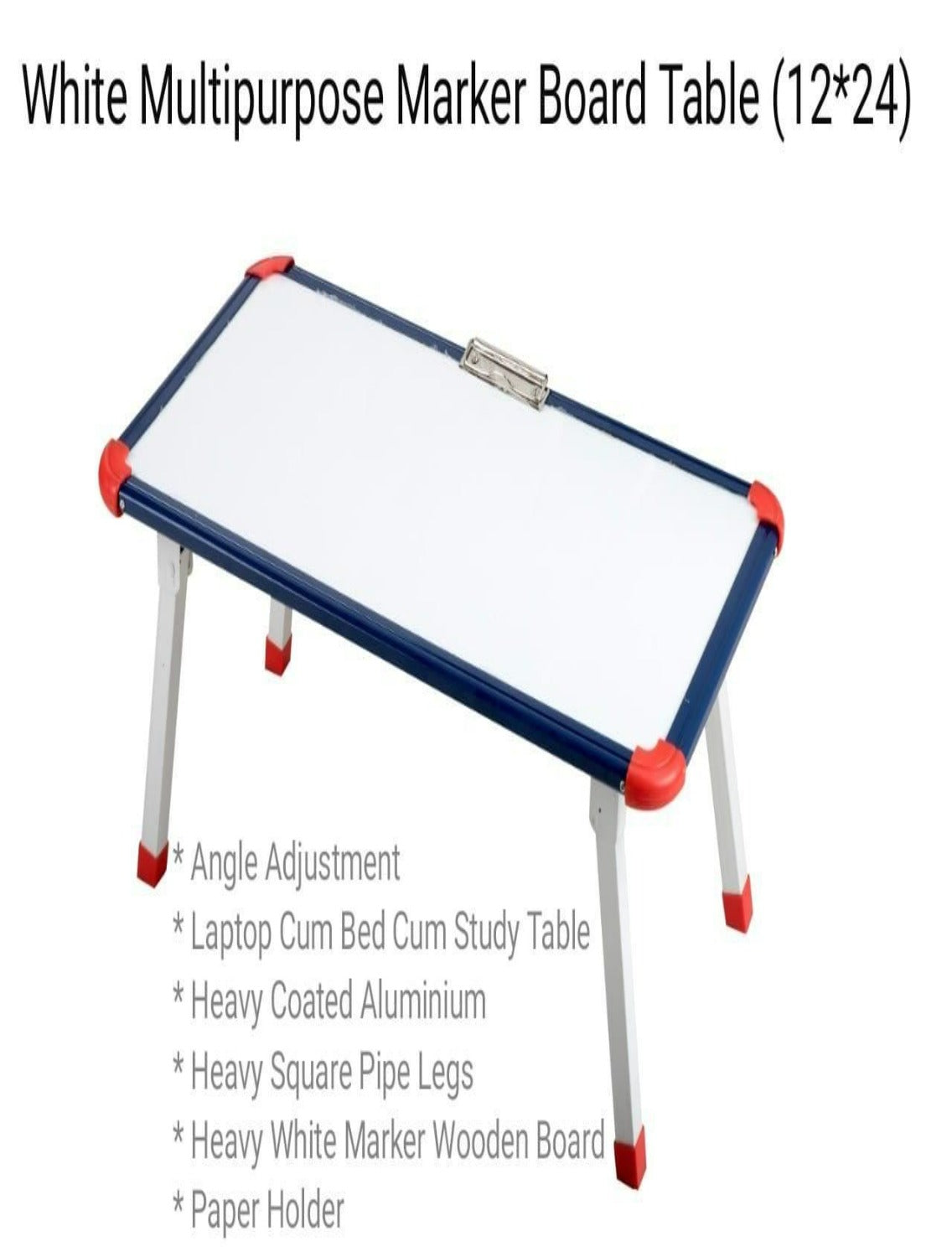 Foldable Portable Laptop Study Writing Bed, Writeable Whiteboard with Paper Holding Clip - 12*24