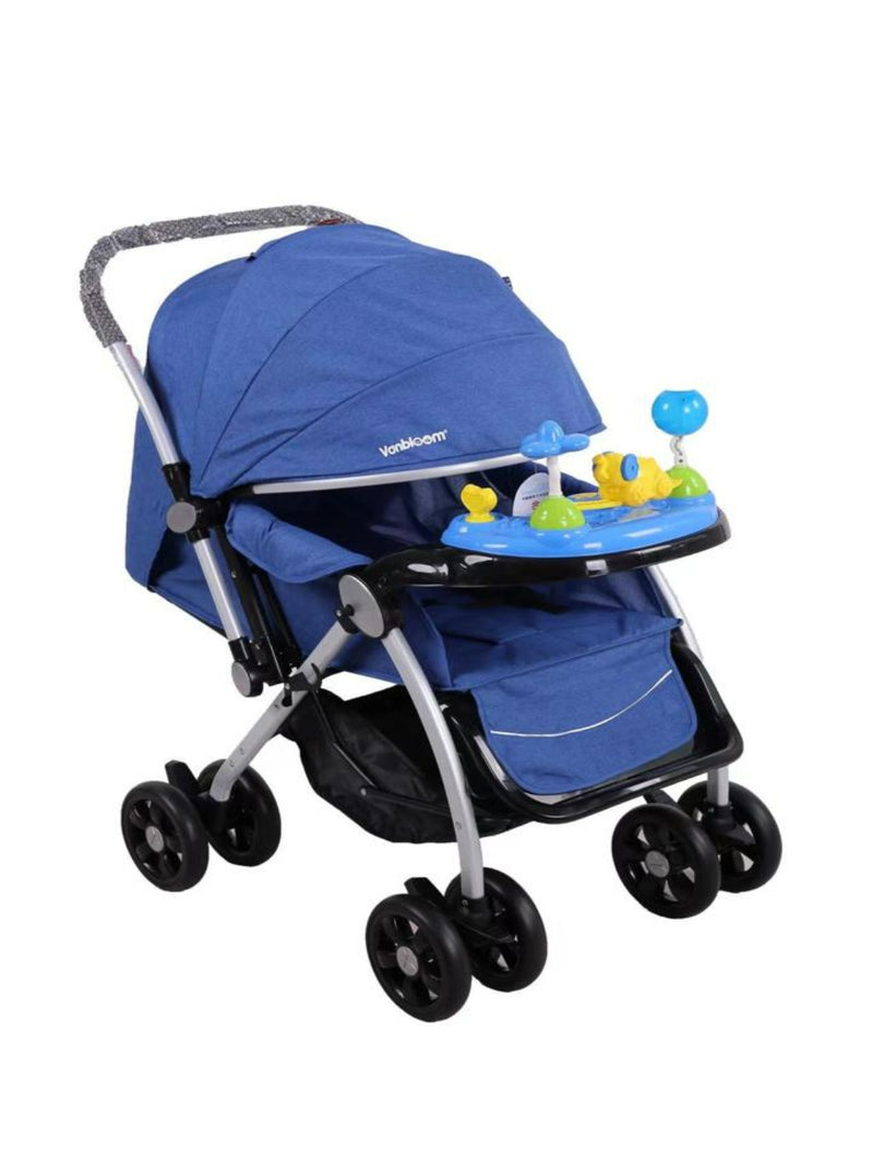 Firstcrawl Baby Stroller With Mosquito Net & Reversible Handle - Navy Blue