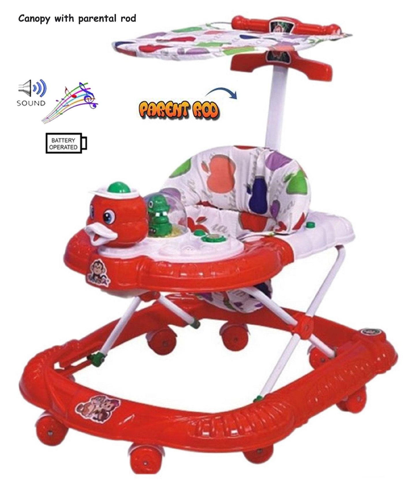 Musical Height Adjustable Ducky Walker With Hood & Parental Handle