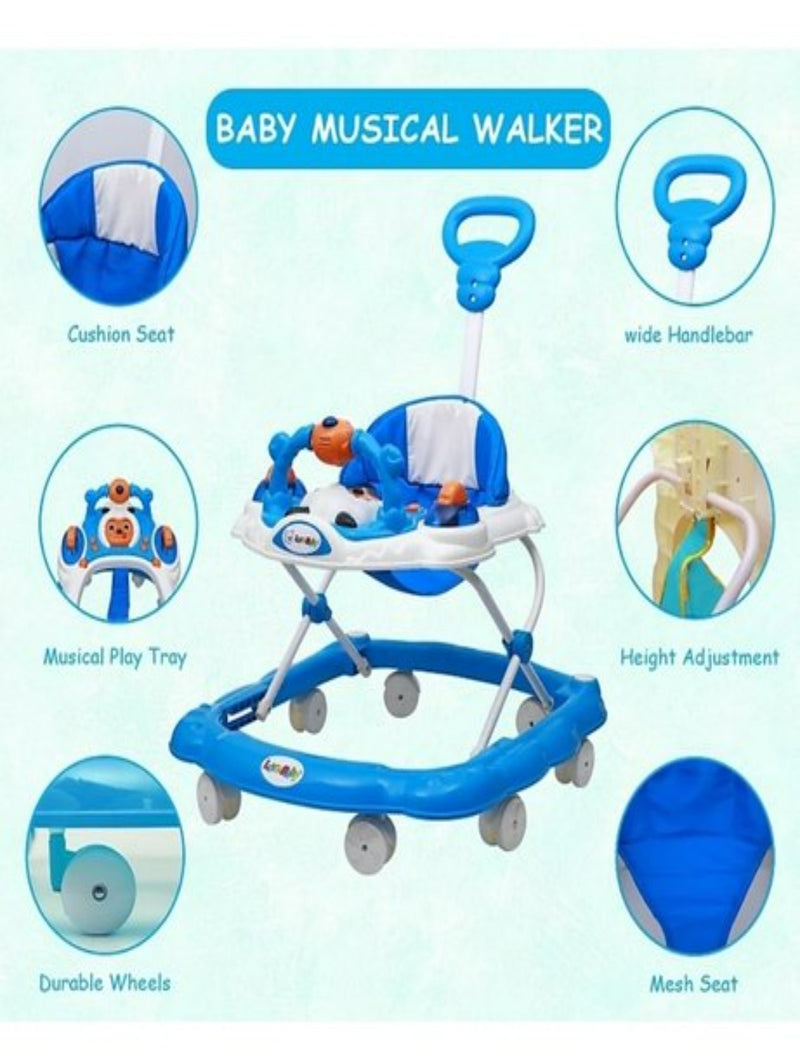 Height Adjustable Musical Walker With Parental Handle (BJ 301-H BLUE)